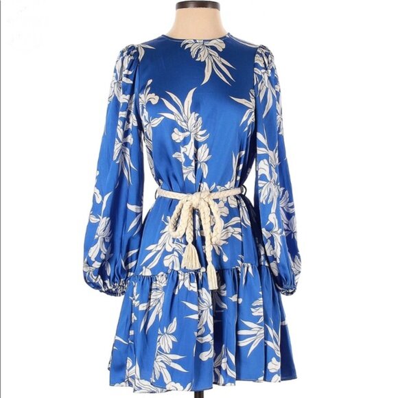 ALEXIS for Target Blue floral mini dress. Balloon sleeves and rope belt. Size M - Picture 1 of 8